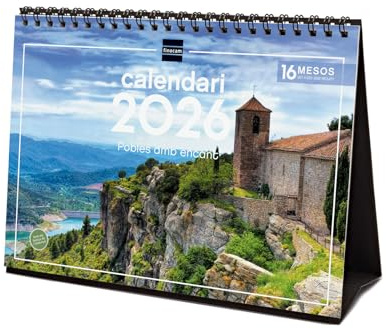 Finocam - Calendrier de bureau 2026 mois vue janvier - décembre 2026 + sept. - Déc. 2025 (4 mois) réduits | Calendrier 2026 | Images de villages avec charme - Catalan