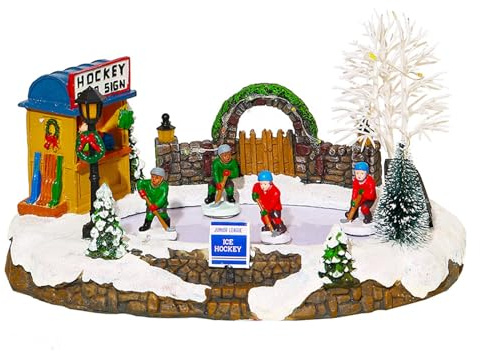 THINCAN Casa iluminada de Navidad con música y patinaje para niños, casa de pueblo de Navidad, decoración de mesa de casa, decoraciones navideñas