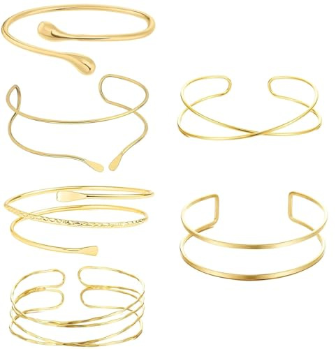Ahaimy 6 Pezzi Oro Armato Superiore, Braccio Della Parte Superiore Dell'oro, Braccio Della Parte Superiore Del Bracciale Oro, Braccialette, Design Minimalista per Feste E Occasioni Speciali