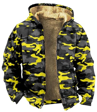 Fleecejacke Herren Camouflage Sweatjacke Winterjacke Vintage Pullover Sweatshirt Kapuzenjacke Gefüttert Winter Warmer Fleece Kapuzenpullover Zip Hoodie Männer Dicke Kapuzenpulli Outdoorjacke