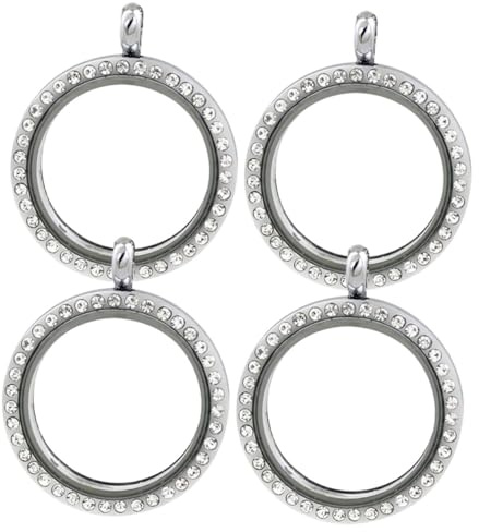 LIFKOME 4 Stück Aufklappbare Runde Strass Fotoanhänger aus Legierung Selbstgemacht Schmuck Etui für Kreative Halsketten Leichter Schmuckanhänger für Brautstrauß und Geschenk
