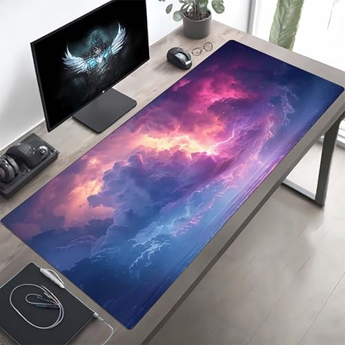 Gaming Mauspad 700x300x3mm Gaming Mousepad XXL Himmel Lila Mauspad Schreibtischauflage, Genähte Kanten Mausmat, rutschfeste Gummibasis, Schreibtisch Schutz für Home Büro, Geschenke PjY7052 0-C