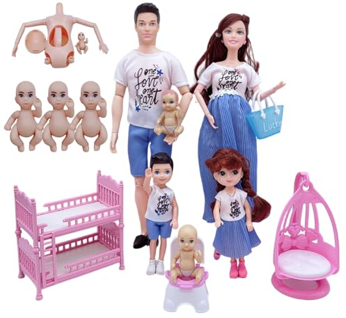 Comebachome Casa delle bambole Persone Simulazione educativa Bambola incinta con bambino nella pancia Fai finta di giocare a Casa delle bambole Famiglia per bambine, Decorazione della