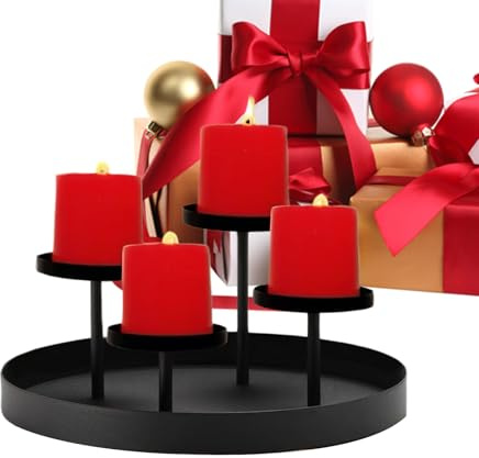 Portavelas de Navidad, diseño de Bandeja de 4 Ranuras, exhibición Decorativa de adviento, Centro de Mesa de día Festivo, Elegante decoración del hogar para Fiestas, cumpleaños, Oficina, Mesa