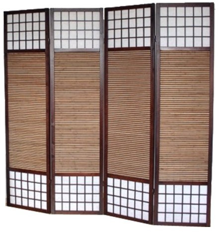 PEGANE Biombo de Madera de 4 Paneles Color castaño con bambú Especial Talla 2 m