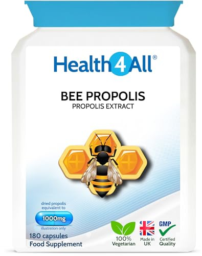 Health4All Bee Propolis 1000mg per Capsule 180 Capsules, High Strength Immune System Booster, Natural Immune Support Supplement (not Tablets) | Made in UK