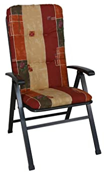 ANGERER Stuhlauflage hoch rot-Terra-beige Gemustert | Hochlehnerauflage, Auflage für Gartenmöbel, mit Bändern, dicke Füllung aus Schaumstoff mit Vliesummantelung, Made in Germany
