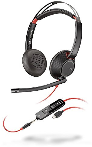 Plantronics Blackwire 5220 Binaural Headset, Schwarz, Rot – Kopfhörer (Callcenter/Büro, binaural, Kopfband, Schwarz, Rot, Knopf, Kunstleder, Metall, Kunststoff)