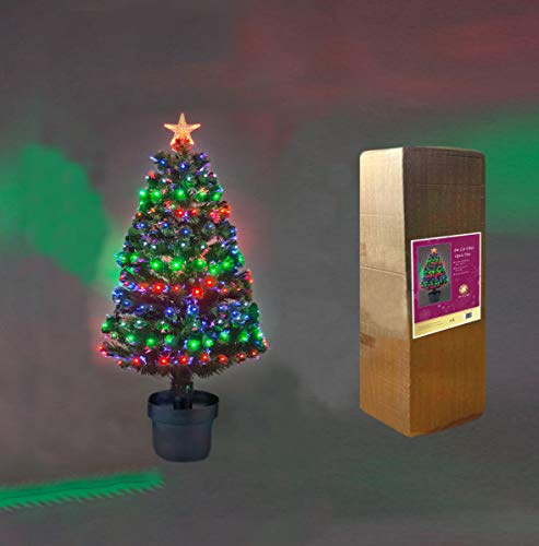 2Ft/60cm Fibre Optic Christmas Tree with Star Topper - Multicolor LEDs 8 Changing Light Modes - Pre-Lit Green Artificial Xmas Tree
