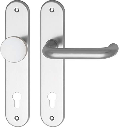 Türbeschlag WG 1700L Wechselgarnitur | Türgriff für Innentür auf Schild PZ 88 | Aluminium silber