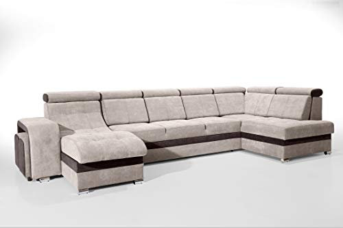 Robin Inspire Milan Ecksofa mit Schlaffunktion 2X Bettkasten 7X Kopfstützen 2X Hocker Sofa L-Form Schlafsofa Freistehende Eckcouch Schlafcouch Wohnzimmermöbel Wohnlandschaft Rechts Braun