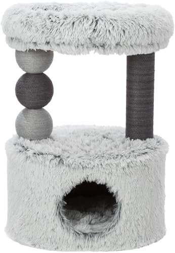 TRIXIE Katzen-Kratzbaum Harvey, mit gemütlicher Höhle – 73 cm, grau | Robuste Sisal-Kratzflächen und weiche Polster – bietet Kratzspaß, Spiel und entspannten Rückzug für Katzen