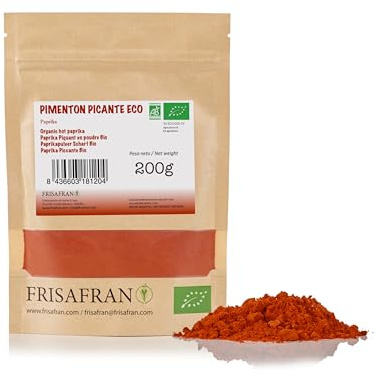 FRISAFRAN | Paprikapulver | Miljövänlig | Spansk paprika | Hög halt av vitaminer och mineraler | Ursprung ★Murcia | Varm paprika | 200g