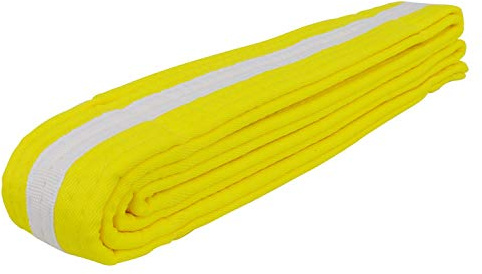 AAMA Color Belts with White Stripe for Martial Arts - Taekwondo Karate Judo - Yellow w/White Stripe - Size 0