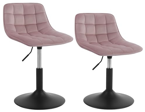 WOLTU Tabouret de Coiffeuse, Chaise de Maquillage 2er Set Pivotante avec Dossier et Réglable en Hauteur, pour Salon, Chambre à Coucher, Salle à Manger, Bureau à Domicile, Velours, Rose