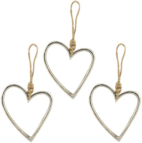Marzoon 3 cuori in metallo ciascuno circa 13 x 11 cm, cuori decorativi in metallo da appendere, argento, ciondolo a forma di cuore per finestre e decorazione da tavolo