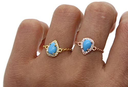 NICEY Regola Il cursore Anelli a Catena Sottile Micro pavimentazione cz Turchese in Pietra Argento Catena Delicata Nappa Anello di spedizione della Nappa Delicata