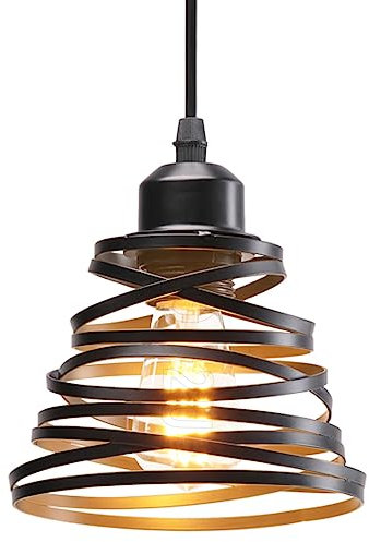 PETITES ECREVISSES Suspension Industrielle Rétro Ø15cm, Lustre Vintage Abat-jour Luminaire en Métal Plafonnier E27 Corde Ajustable Décoration (Ø15cm-Noir)