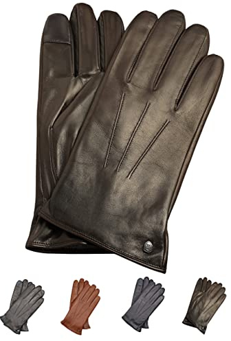 AKAROA ESTD 2019 Lederhandschuhe Herren MAX, Touchscreen Funktion, italienisches Leder, recyceltes Strickfutter aus 50% Kaschmir und 50% Wolle, 5 Größen S - XXL