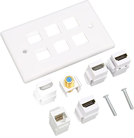 Cat 6 Ethernet Wall Plate 6 Port, HDMI Ethernet Wall Plate/CAT6/TV F Typ Dekorativ Väggplatta för HDTV, Videospelare, Projektorer, Etc