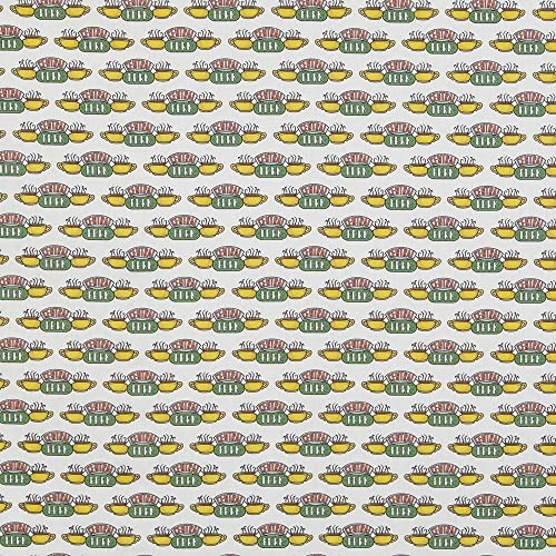 Kt KILOtela - Patchwork-Stoff, Baumwolle, Digitaldruck, Nähen, Basteln, 140 cm Breite, Länge 50 in 50 cm, Friends, Tassen, Central Perk, Grün, Gelb