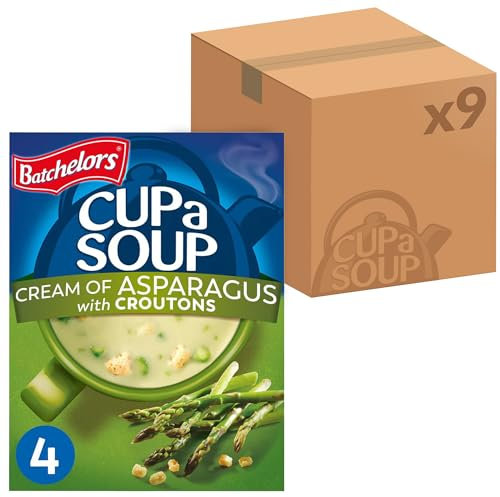 Batchelors Cup a Soup Cream Of Asparagus With Croutons Instant Soup, 4 Sachets Per 117 g Box (Total 9 Boxes = 36 Sachets)