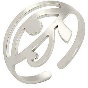 UNIFT Auge des Horus Ankh Kreuz Ring für Frauen Männer Edelstahl Einfache Mode Altägyptisches Symbol Auge des Horu Offener Ring Ägyptischer Schutz Amulett Schmuck (Silber)