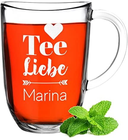 polar-effekt Leonardo Teebecher 380 ml aus Glas - Teeglas mit Namen - Teestövchen als Geburtstagsgeschenk - für heißen Tee und Kaffee