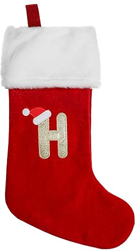 SULOLI 20 Inches Monogram Christmas Stockings with Letters,Super Soft Plush Christmas Stockings Large Embroidered Stockings for Holiday Xmas Gift(H)