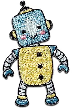 Mono-Quick Roboter Spielzeug - Aufnäher, Bügelbild, Aufbügler, Applikationen, Patches, Flicken, zum aufbügeln, Größe: 4,5 x 2,9 cm