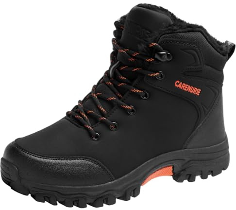 CARENURSE Mens Snow Boots Winter Warm Fur Lined Shoes Non-Slip Insulated Hiking Boot