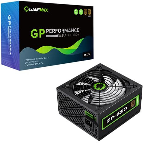 GameMax GP-Series 650W 80 Plus Bronze Power Supply - 650W GameMax GP-Series GP-650, Fully Wired, Single Rail, 140mm Fan, ATX PSU | Black