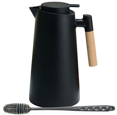 Coffee Carafe with Handle and Cleaner Brush - Coffee Carafe (urn)- Coffee Dispenser - 24 Hours Hot Double Walled Flask for Hot Water, Tea, Coffee - 33.81 Oz (1L) (Black)