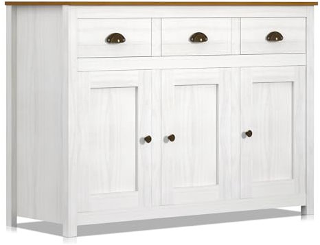 moebel-eins TRICO Sideboard, 3 Türen, Material Massivholz, Weiss/eichefarbig