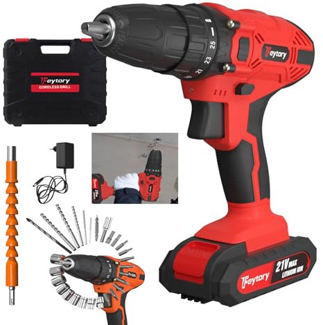 Cordless Drill Tool Kit Set - 21V Power Drill Tool Box with 1.5Ah Li-ion Battery and Charger, Electric Drill Driver for Men Women Home Hand Repair DIY, 29 PCS Accessories Tools Sets Drills Case