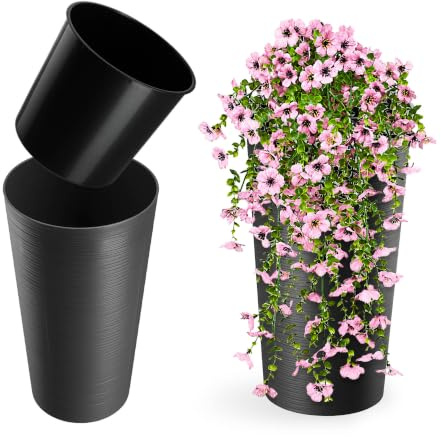 KADAX Pflanzkübel mit Innentopf Graphit Ø 30 cm, Höhe 57.5 cm, ca. 8L – Moderner Pflanztopf mit Einsatz, Blumentopf aus robuster Kunststoff für Innen- und Außenbereich