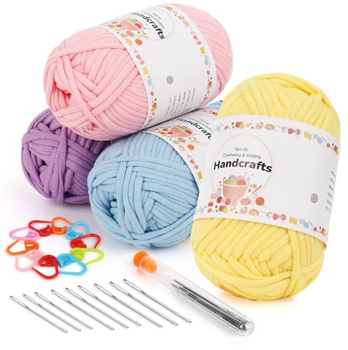 Aeelike 200 g tjock ull med virkade tillbehör, virkgarn för nybörjare, bomullsgarn för stickning och handstickning, rosa lila blå + gul