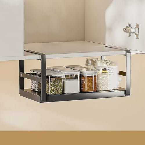 Hovoto Hängekorb Regal, Unterregal Aufbewahrungskorb, Schrankkörbe, Unterregal Hängekorb Metall, Einhängekorb für Küche, Büro, Speisekammer, Bad, Schrank, Schwarz