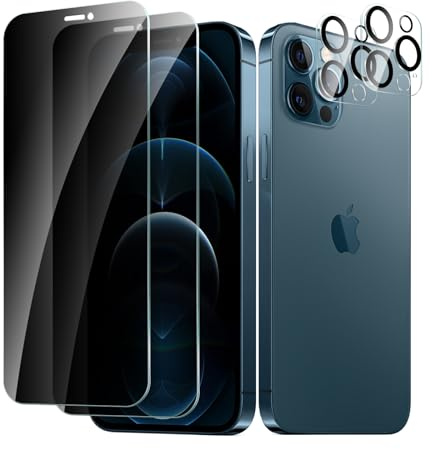 CYYAGE 2 Stück Sichtschutz Schutzfolie für iPhone 12 Pro Max und 2 Stück Kameraschutz, Anti-Spähen Displayschutz HD Blickschutzfolie Privacy Schutzglas Folie, 9H Härte, Kratzfest