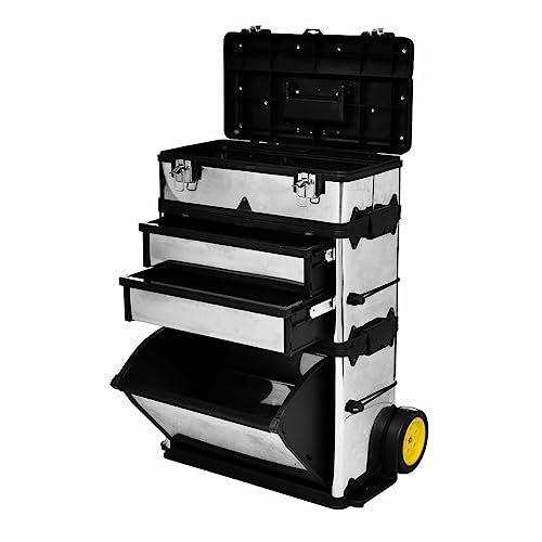 Grande boîte à outils à roulettes avec boîtes empilables et couvercle verrouillable Boîte à outils roulante sécurisée avec plateau amovible pour une organisation facile