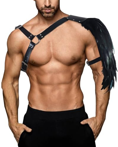 VKFOFEG Se Unterwäsc, Harness Männer Leder Mit Feder, Leder Harness für Männer, Harness Punk Gothic Fetisch Bandage Gürtel Herren Body Sexy Erotisch Brustgeschirr Körpergeschirr Körper Geschirr