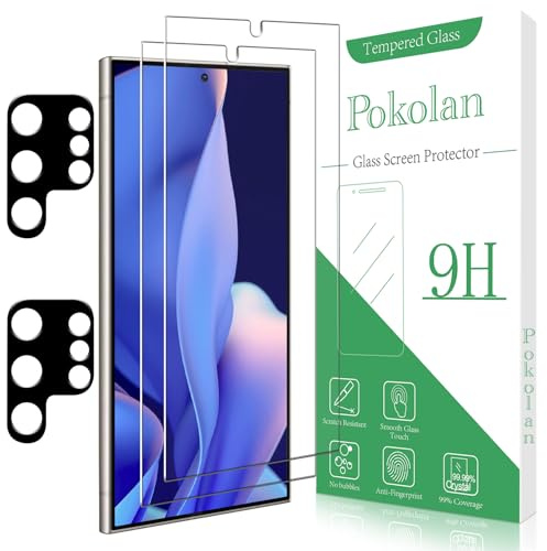 Pokolan 2+2 Stück Schutzfolie für Samsung Galaxy S25 Ultra Schutz Glas | mit Kameraschutz, Fingerabdruck-ID Kompatibel, Frei von Kratzern, 9H Härte, HD Displayschutzfolie, Ultrabeständig