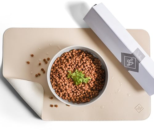 ne&no® Futternapf Unterlage 50 x 30 cm für Katzen und kleine Hunde rutschfest & wasserabweisend aus veganem Leder - Napfunterlage Katzen - Fressmatte Hund
