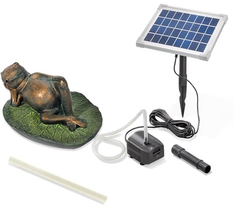 Esotec Solar Wasserspeier Set Frosch liegend auf Seerosenblatt, Pumpe, Solarmodul, Teichfigur, Gartenfiguren & Gartenstatuen, Gartenbrunnen Solar, Springbrunnen außen, Vogeltränke 101664