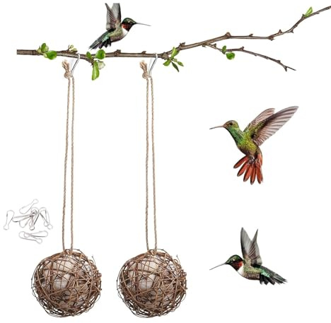 2025 New Hummingbird Nesting Material for Outdoors Hanging Natural Wooden Bird House Clearance Bluebird Globe Nesters Handmade Houses Set for Wild Birds, Ideal Gift for Bird Lovers, 3.93in(B)