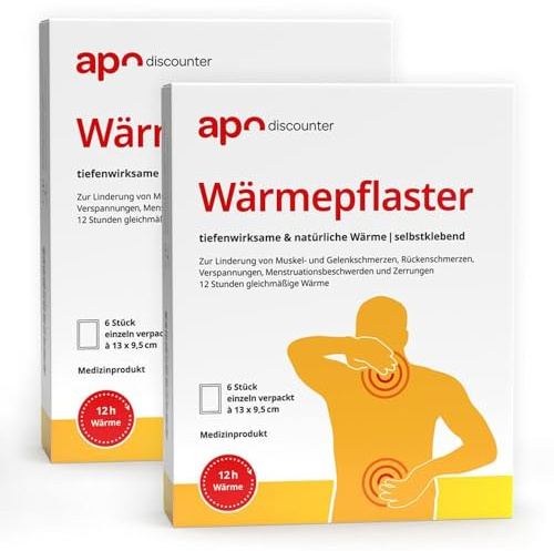 apodiscounter Wärmepflaster für Nacken, Schultern & Rücken - 12 h therapeutische Wärme, Tiefenwärme, Rückenwärmer (9,5 x 13 cm) - 2x 6 Stück