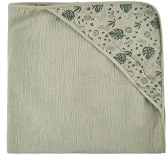 Sterntaler Babydecke mit Kapuze Giraffe & Löwe 73x73cm – Weicher Musselin aus 100% Baumwolle – Kuscheldecke mit praktischen Klettverschluss – Leicht und ideal für den Babykomfort, steingrau