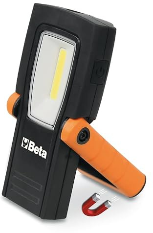 BETA 1838COMPACT Lampada LED Potente Professionale IP65 Compatta Ricaricabile con 2 Emissioni Luminose e 3 Intensità, Corpo Antiscivolo e Antiurto, Appendibile con Clip e Base Magnetica