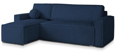 Masseno Ecksofa RAVELO T mit Schlaffunktion L-Form, Sofa mit Bettkasten, Wohnzimmersofa, Couch, Soffa, Bettsofa, Couchgarnitur- Blau, TILIA 77