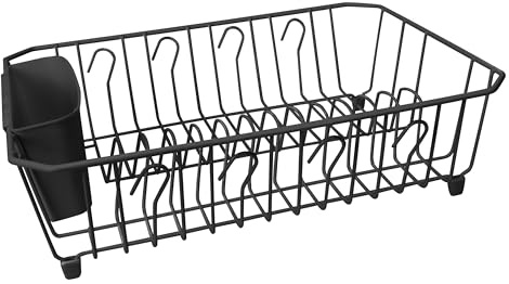 Kitchen Details Dish Rack with Cutlery Basket | Hold up 13 Dishes| Mugs| Plates | Bowls| Kitchen Accessories | Wide Cutlery Basket | Black